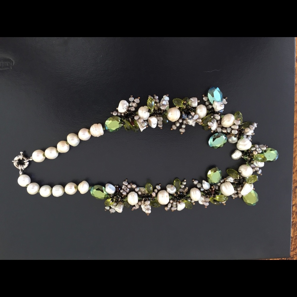 Fresh water pearls, colored glass beads necklace